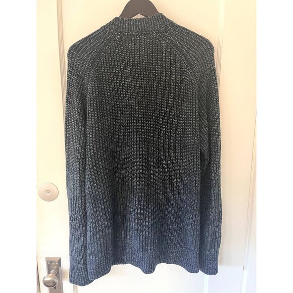 Faherty Mens Large Sweater Wool Cotton Blend Full Zip Blue Indigo Cable Knit - Picture 2 of 5